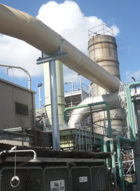 Large FRP gas duct and stack at an industrial plant